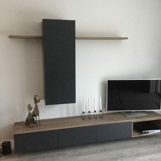 Zwevend TV wandmeubel set in mat zwart en greywash